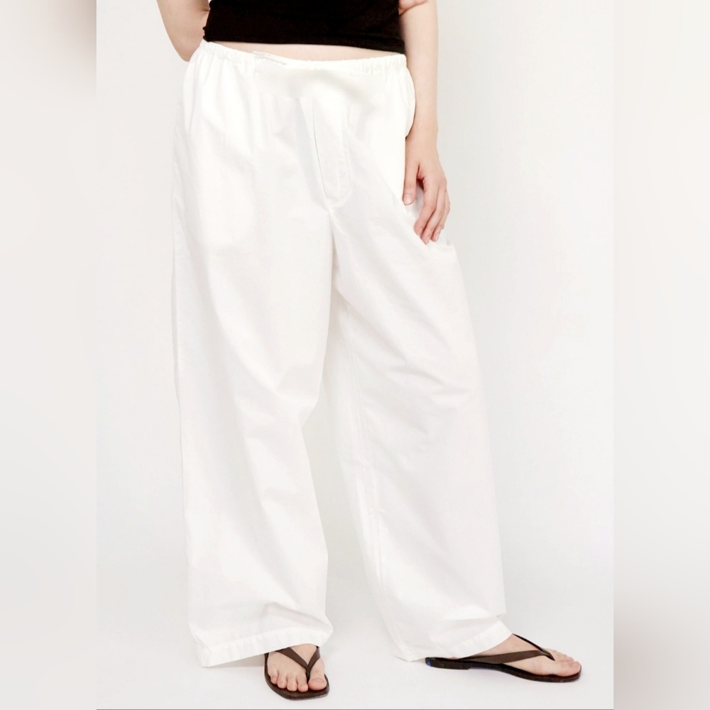 Basic Editions Relaxed Fit White Cotton Blend Pull On Pants NEW XL
